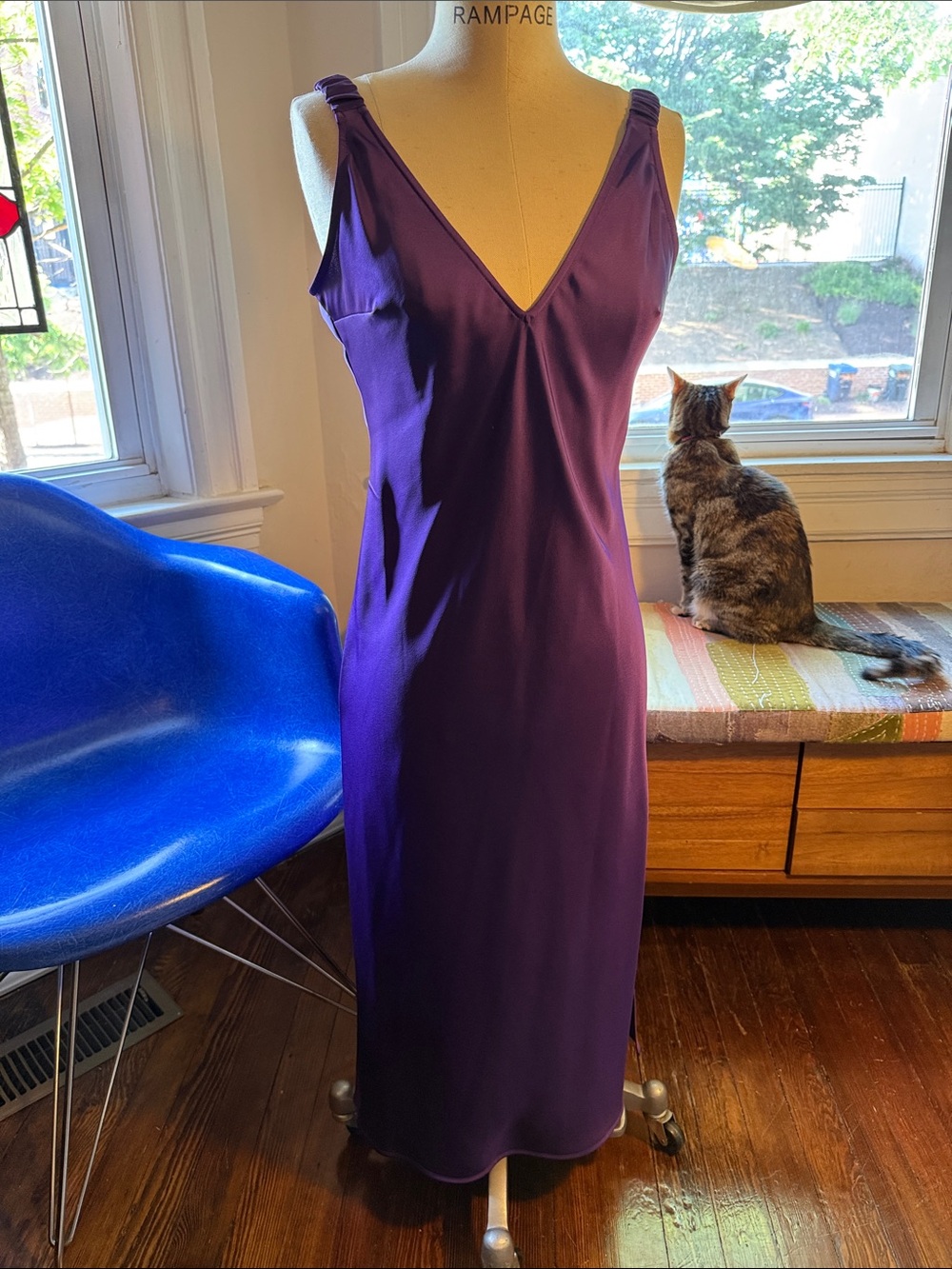 Rampage Sleeveless V-Neck Satin Slip Dress in Purple